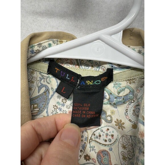 Tulliano Shirt Mens L Beige 100% Silk Button Up Long Sleeve Dress Casual Solid - Picture 2 of 3